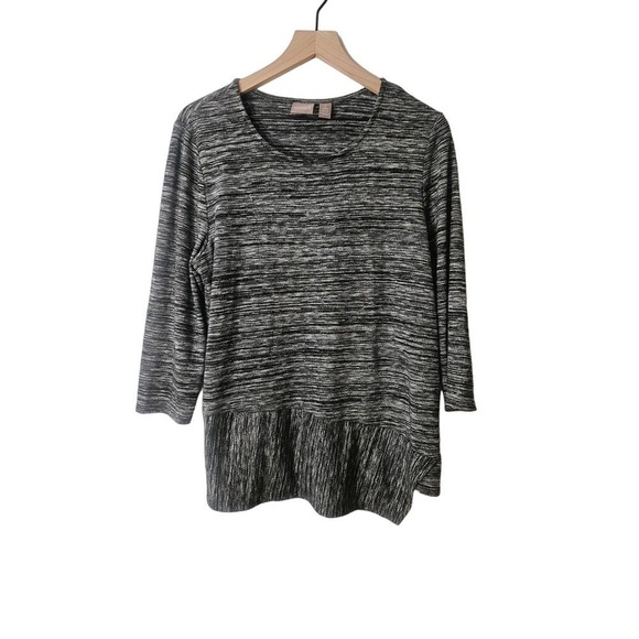 Chico's Women Size 2 Heathered Knit 3/4 sleeve Asymmetrical Top Large - Picture 1 of 4